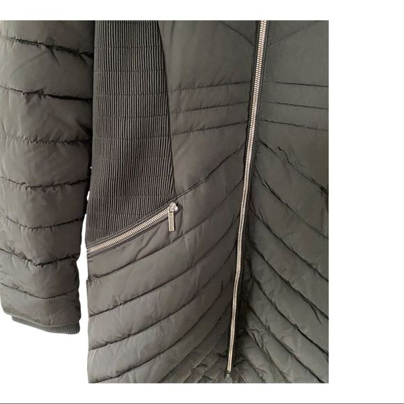 DKNY Long Puffer Jacket Women's quilted stretch panel sides black size large nwt - Picture 6 of 14